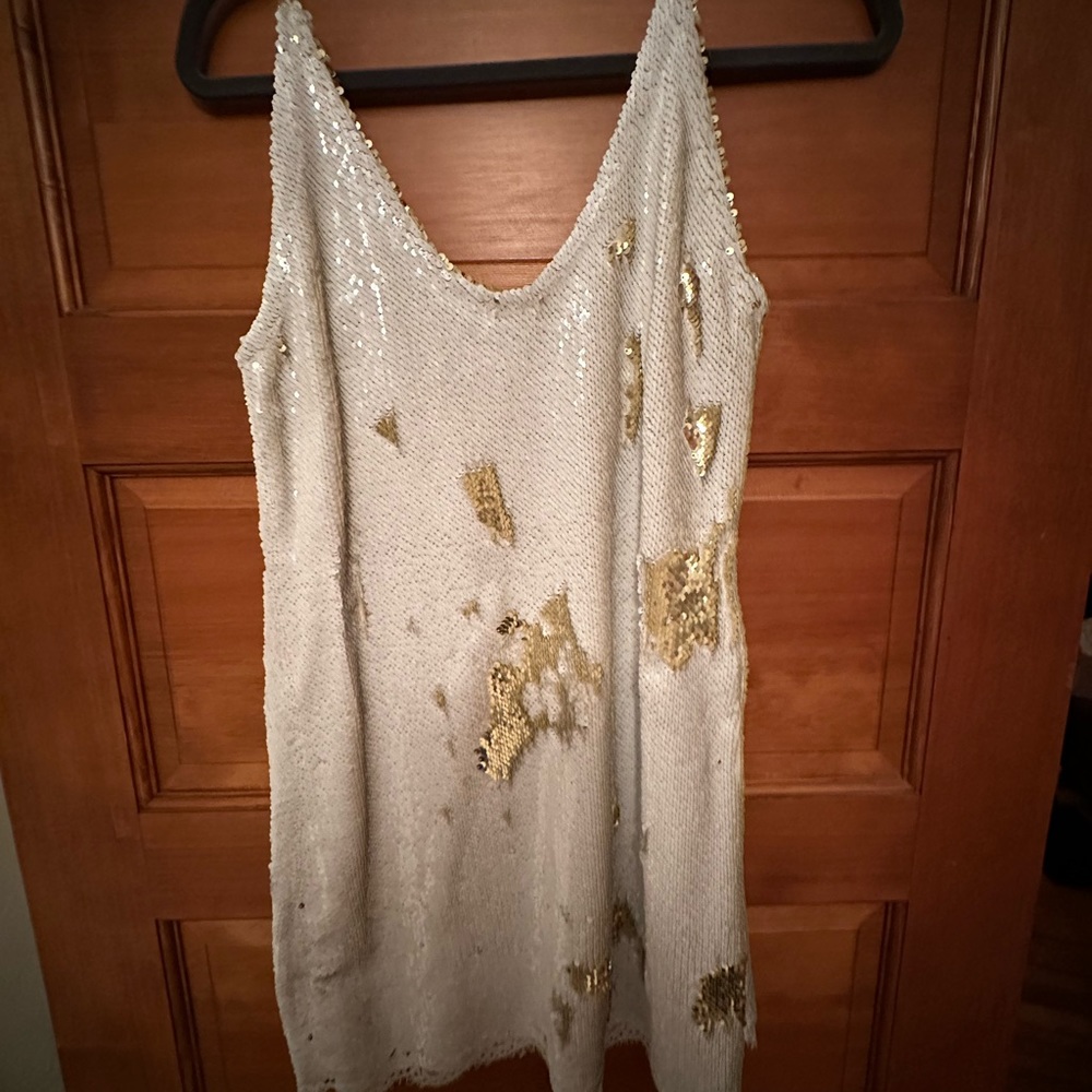 Free People Gold and White Sequin dress with lace